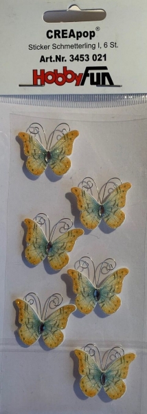 3D Glitter-Sticker Schmetterling, mit Strass, gelb-blau